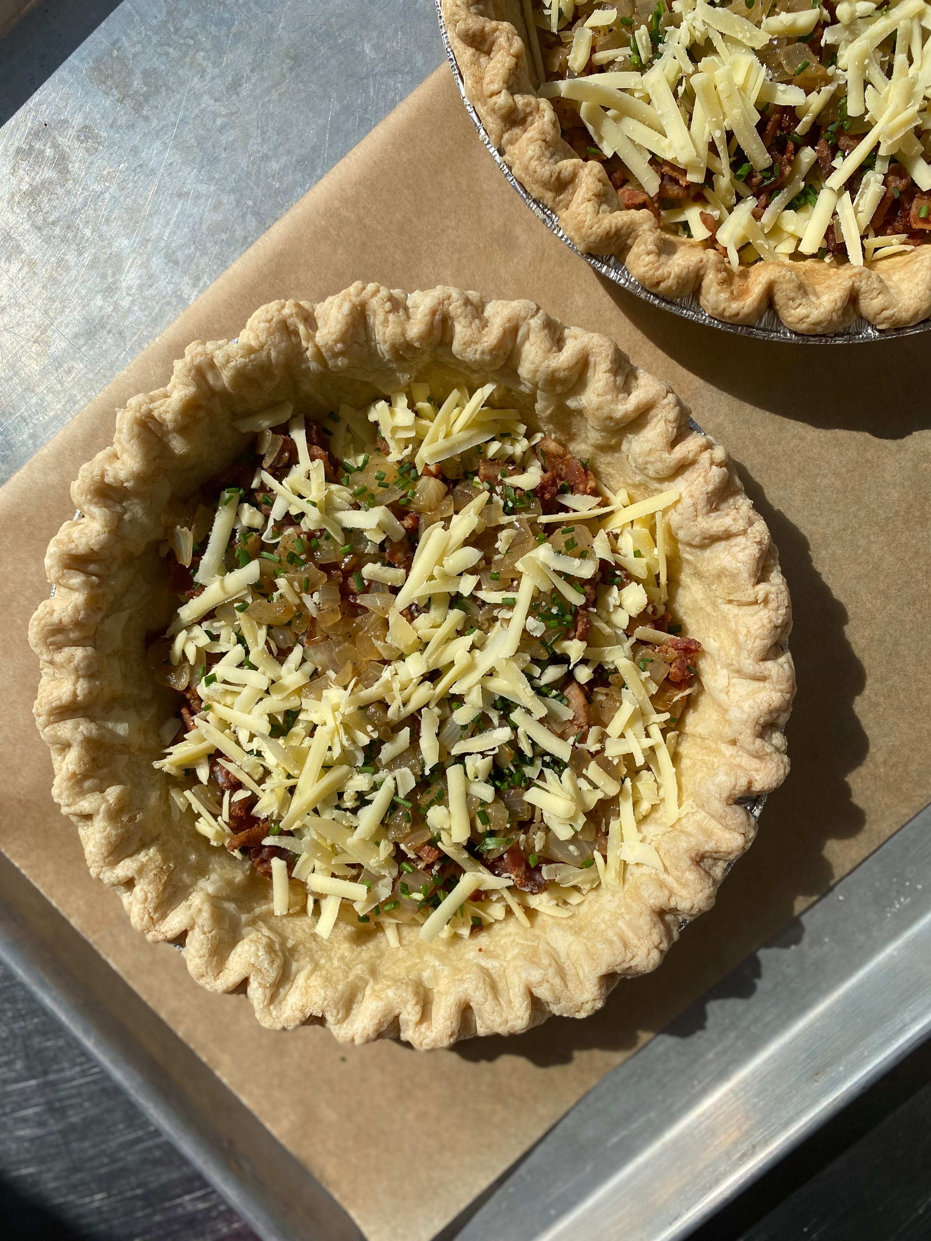 Oyster mushroom, shallot, and swiss quiche
