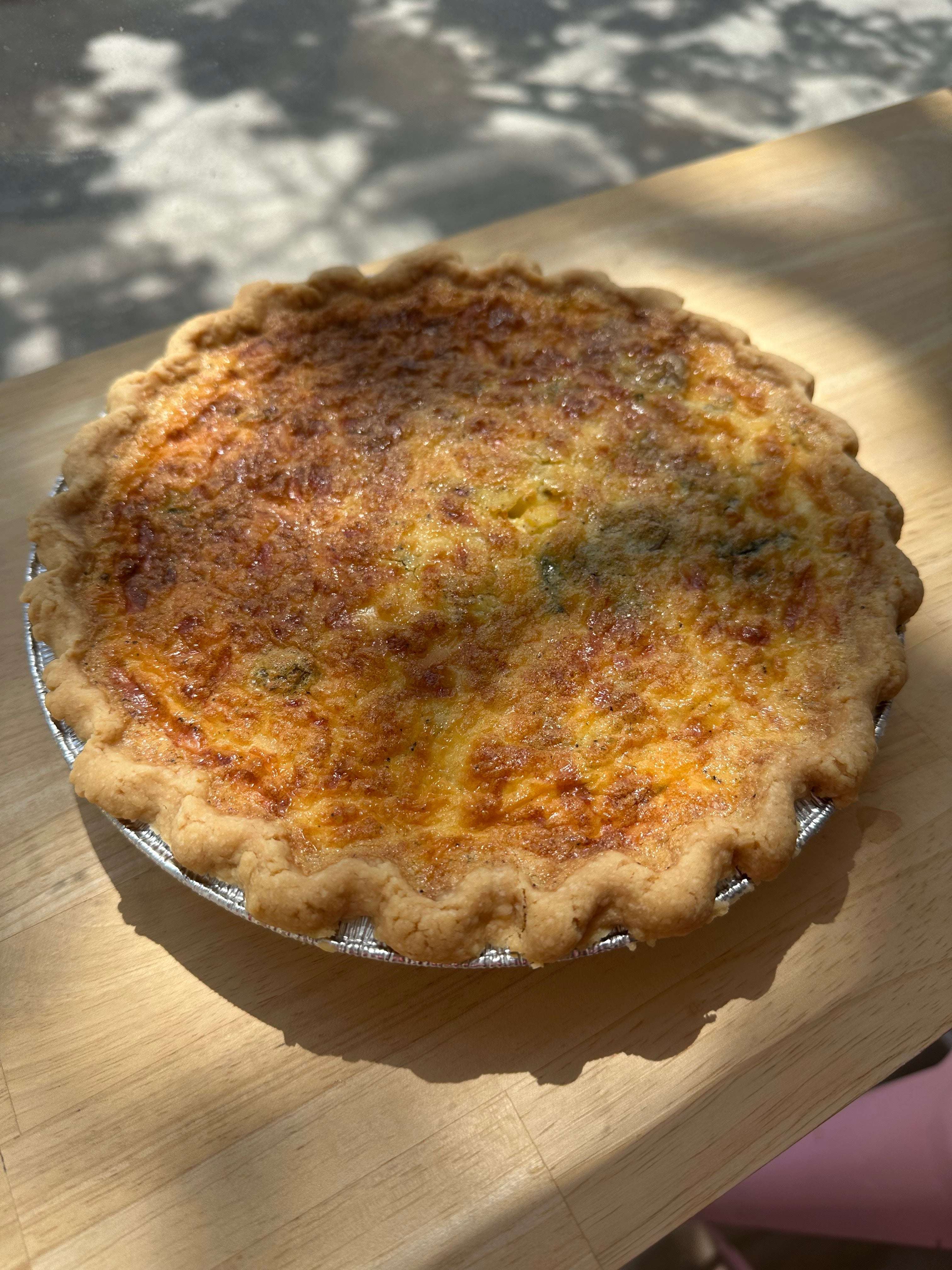 Garlic Scape, Potato, & Gruyere Quiche